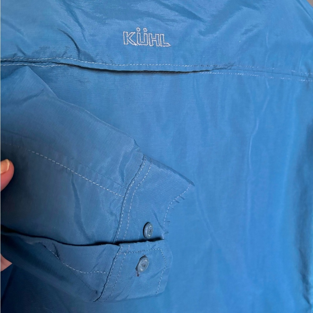 KÜHL Women’s L “Born in the Mountains” Outdoor Shirt Roll Tab Sleeve Vented blue - Picture 8 of 9